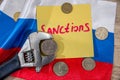 Inflation ruble flag and money