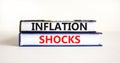 Inflation shocks symbol. Concept words Inflation shocks on books. Beautiful white table white background. Business inflation
