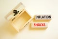 Inflation shocks symbol. Concept words Inflation shocks on wooden blocks. Beautiful white table white background. Empty wooden