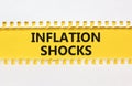 Inflation shocks symbol. Concept words Inflation shocks on yellow and white paper. Beautiful yellow and white background. Business