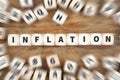 Inflation symbolic photo money finance and economic crisis with dice business concept