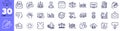 Inflation, Video conference and Keywords line icons pack. For web app. Vector
