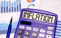 INFLATION word on calculator in idea for FED consider interest rate hike Royalty Free Stock Photo