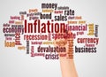 Inflation word cloud and hand with marker concept