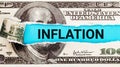 Inflation World economics and inflation control concept. Torn bills revealing Inflation words. Idea for FED consider Royalty Free Stock Photo