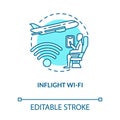 Inflight wifi turquoise concept icon. Airplane service. Internet onboard. Free wireless coverage. Roaming idea thin line