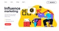 Influence marketing concept for landing page template. Blogger promotes online brands to followers. Influencer communication Royalty Free Stock Photo