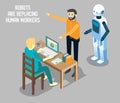 Robot vs human labor vector isometric illustration