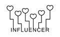 Influencer concept horizontal poster. Linear icon of text with outgoing likes. Black Illustration of communication with