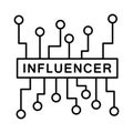 Influencer concept poster. Linear icon of text with outgoing links. Black Illustration of communication, messaging, connection,