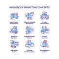 Influencer marketing concept icons set