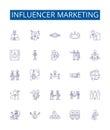 Influencer marketing line icons signs set. Design collection of Influencers, Marketing, Social, Media, Content Royalty Free Stock Photo