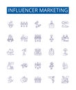 Influencer marketing line icons signs set. Design collection of Influencers, Marketing, Social, Media, Content Royalty Free Stock Photo