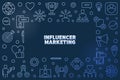 Influencer Marketing vector blue line illustration or frame Royalty Free Stock Photo