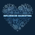 Influencer Marketing vector blue linear heart illustration