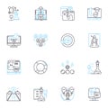 Influencer outreach linear icons set. Partnership, Collaboration, Endorsement, Promotion, Engagement, Ambassadors