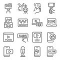 Influencer Vlog icon set vector illustration. Contains such icon as Micro influencer, Social media, Selfie, Live, Creator and more