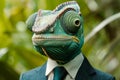 Influential Anthropomorphic chameleon businessman. Generate Ai