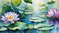 Influential Watercolor Lotus Painting: Harmonious Floral Elegance.