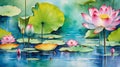 Influential Watercolor Lotus Painting: Harmonious Floral Elegance.