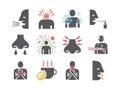 Influenza. Flu Symptoms, Treatment. Flat icons set. Vector signs for web graphics.