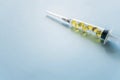Influenza flu vaccine concept. Syringe with gel capsules. Injecting injection vaccine vaccination medicine flu health drug Royalty Free Stock Photo