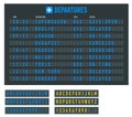 Info of flight on the billboard in the airport. Airport terminal arrival and departure timetable, information board Royalty Free Stock Photo