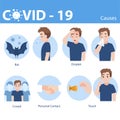 Info graphic elements the signs and corona virus, Set of Man with different causes Royalty Free Stock Photo