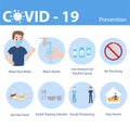 Info graphic elements the signs and corona virus, Set of Man with different Prevention of COVID - 19 Royalty Free Stock Photo