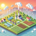 info graphic isometric depicting a set of clean energyy generation icons and situation for better future Royalty Free Stock Photo