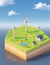 info graphic isometric depicting a set of clean energyy generation icons and situation for better future Royalty Free Stock Photo