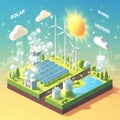info graphic isometric depicting a set of clean energyy generation icons and situation for better future Royalty Free Stock Photo