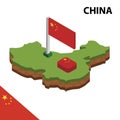 Info graphic Isometric map and flag of CHINA. 3D isometric Vector Illustration