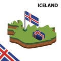 Info graphic Isometric map and flag of ICELAND. 3D isometric Vector Illustration