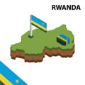 Info graphic Isometric map and flag of RWANDA. 3D isometric Vector Illustration