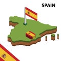 Info graphic  Isometric map and flag of SPAIN. 3D isometric Vector Illustration Royalty Free Stock Photo