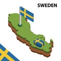 Info graphic  Isometric map and flag of SWEDEN. 3D isometric Vector Illustration Royalty Free Stock Photo