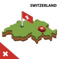 Info graphic Isometric map and flag of SWITZERLAND. 3D isometric Vector Illustration