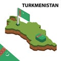 Info graphic Isometric map and flag of TURKMENISTAN. 3D isometric Vector Illustration
