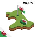 Info graphic Isometric map and flag of WALES. 3D isometric Vector Illustration