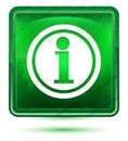 Info icon neon light green square button Royalty Free Stock Photo