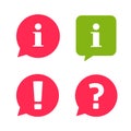 Info inform icons with question ask information, warning alert important exclamation message symbol, caution error notice