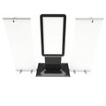 Info LCD screen floor stand with roll-up banners. Royalty Free Stock Photo