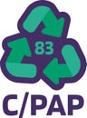 Notice C PAP number 83 for industrial products marking. Recycle code for plastic, paper, metals. Informing consumer of package pro