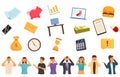 Info stress icons set cartoon vector. Overload information