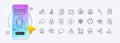 Info, Talk bubble and Time line icons for web app. Pictogram icon. Phone mockup gradient screen. Vector