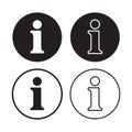 Info vector icon collection. Round shape information symbol set. Helpdesk service and support button sign. I point logo. Isolated