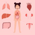 Infograpfic diagram of girl internal organs for science education in school, human body anatomy