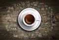 Infograph background template with a fresh coffee on real wooden table