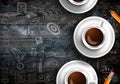 Infograph background template with a fresh coffee on real wooden table